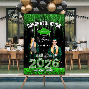 Congratulation Class Of 2026 Glitter Custom Party Welcome Sign - Personalized Graduation Decoration