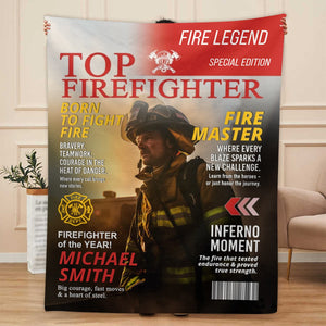 Personalized Firefighter Magazine Cover Blanket , Fireman Retirement Gift, Firefighter of the Year Award, Firefighter Appreciation Gift