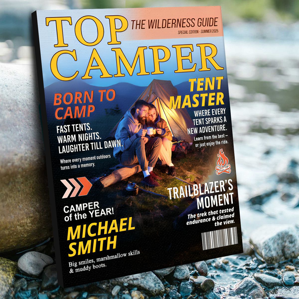 Personalized Camping Magazine Cover, Custom Camping Gift, Outdoor Adventure Photo Keepsake