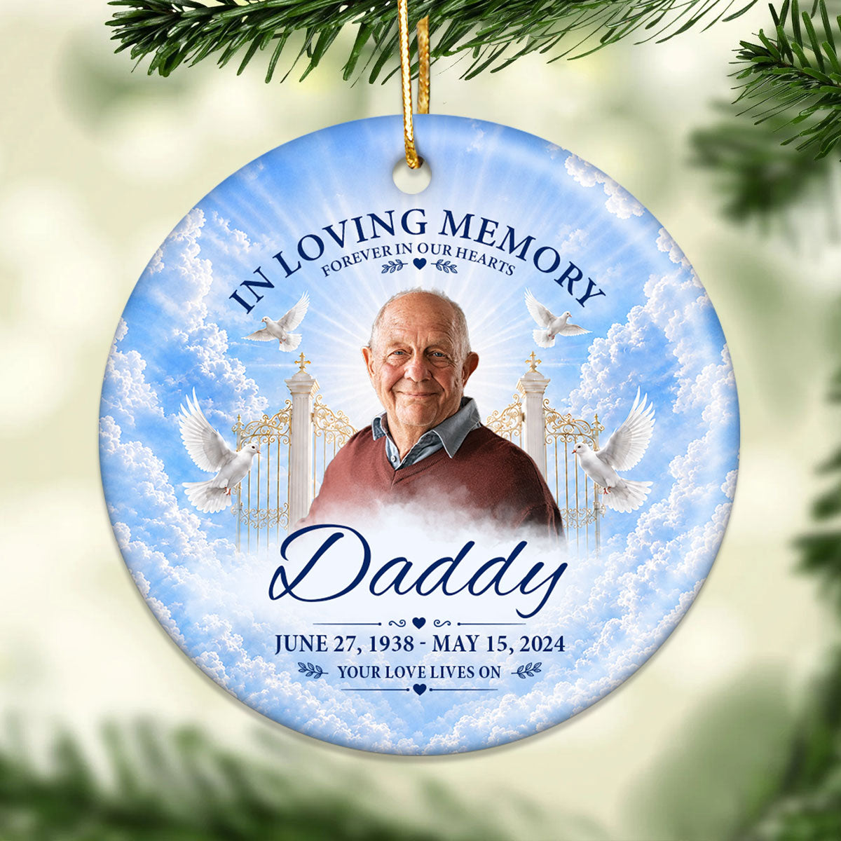 "In Loving Memory – Your Love Lives On" – Personalized Ceramic Ornament | Memorial Gift & Funeral Keepsake