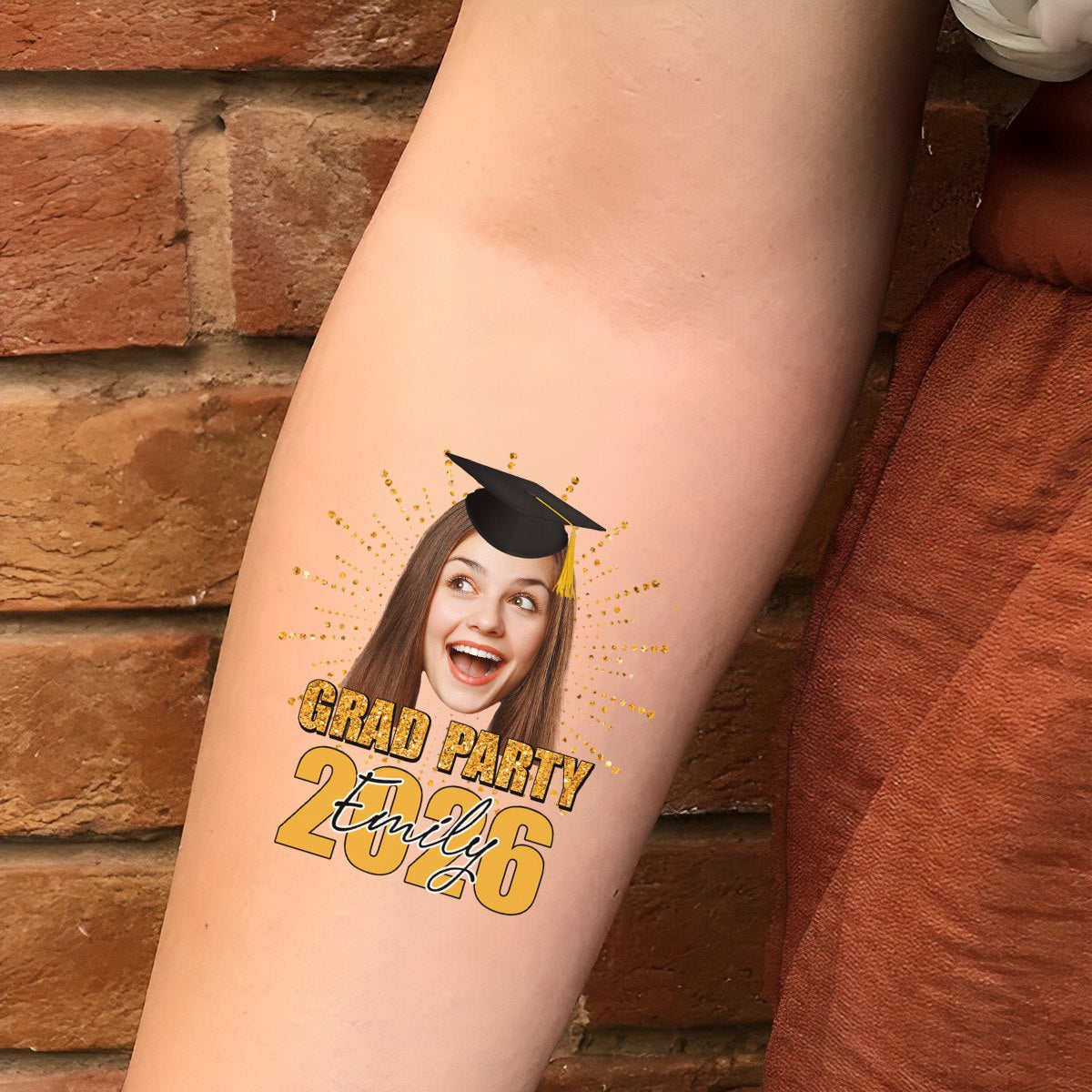 Custom Temporary Grand Party Tattoo With Personalized Photo, Text Name, Fake Tattoo, Gift For Graduation