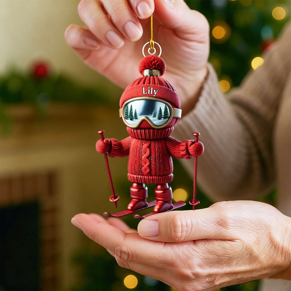 Custom Name Skiing Ornament Personalized Acrylic Ornament Christmas Gift for Skiing Lover