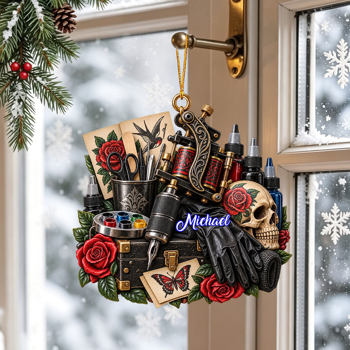 Personal Tattoo Machine Ornament Custom Name Tattoo Artist Christmas Gift
