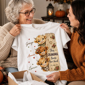 This Grandma Loves Her Herd – Highland Cow Personalized Shirt | Cozy Tee For Grandma