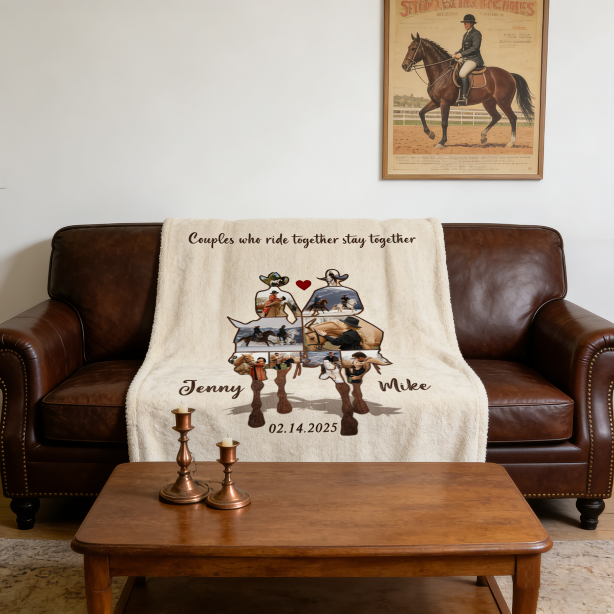 Custom Couple Cowboy Photo Collage Blanket , Personalized Couple Horse Riding Gift, Riding Partners Horse Riding Gifts
