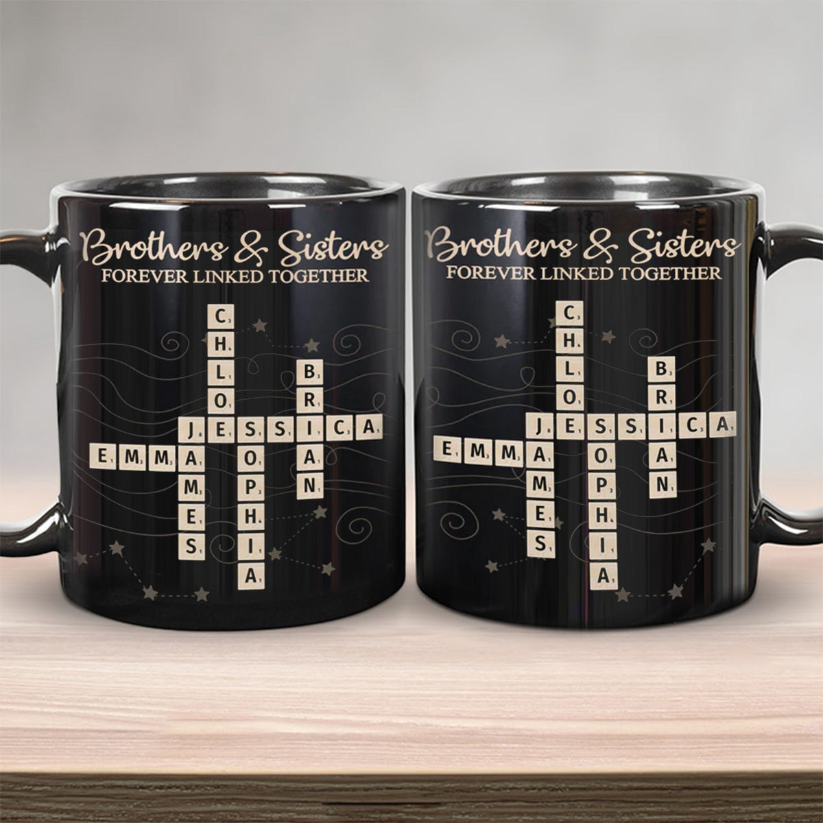 Brothers & Sisters Forever Linked Together Crossword Puzzle Art Personalized Mug