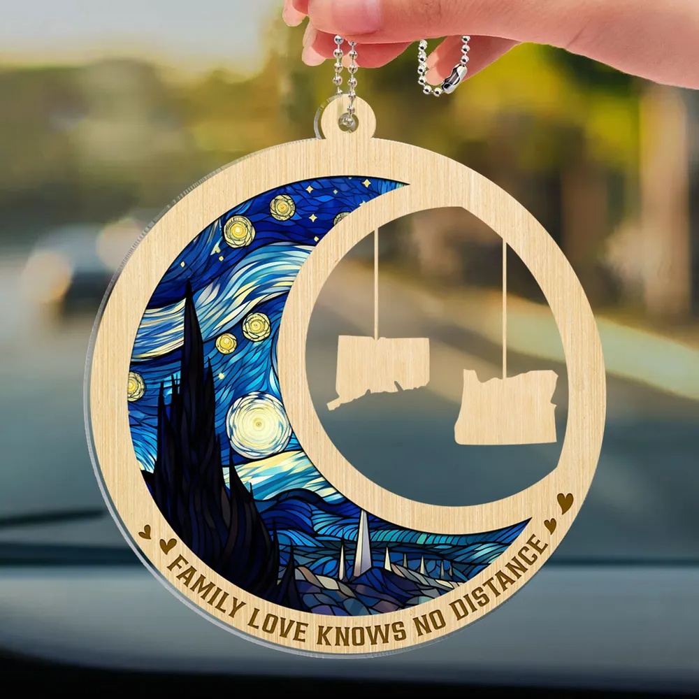 Family Love Knows No Distance - Personalized Custom Car Ornament