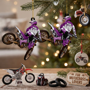 Personalized Motocross Racer Christmas Ornament – Custom Name & Number Keepsake | Gift For Dirt Bike Riders & Motocross Lovers