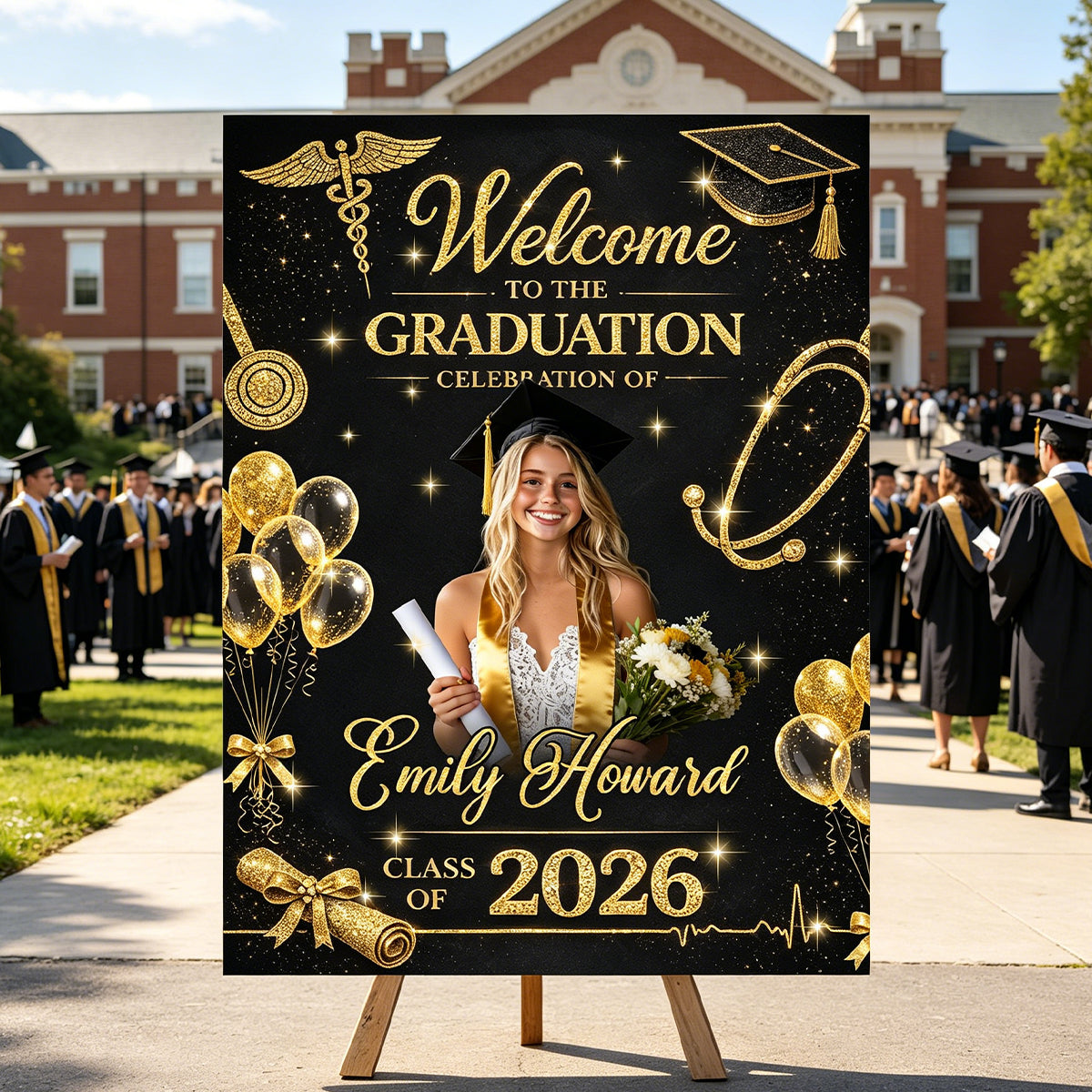 Glitter Nurse RN Personalized Graduation Welcome Sign - Custom Photo Welcome Sign - Graduation Gifts