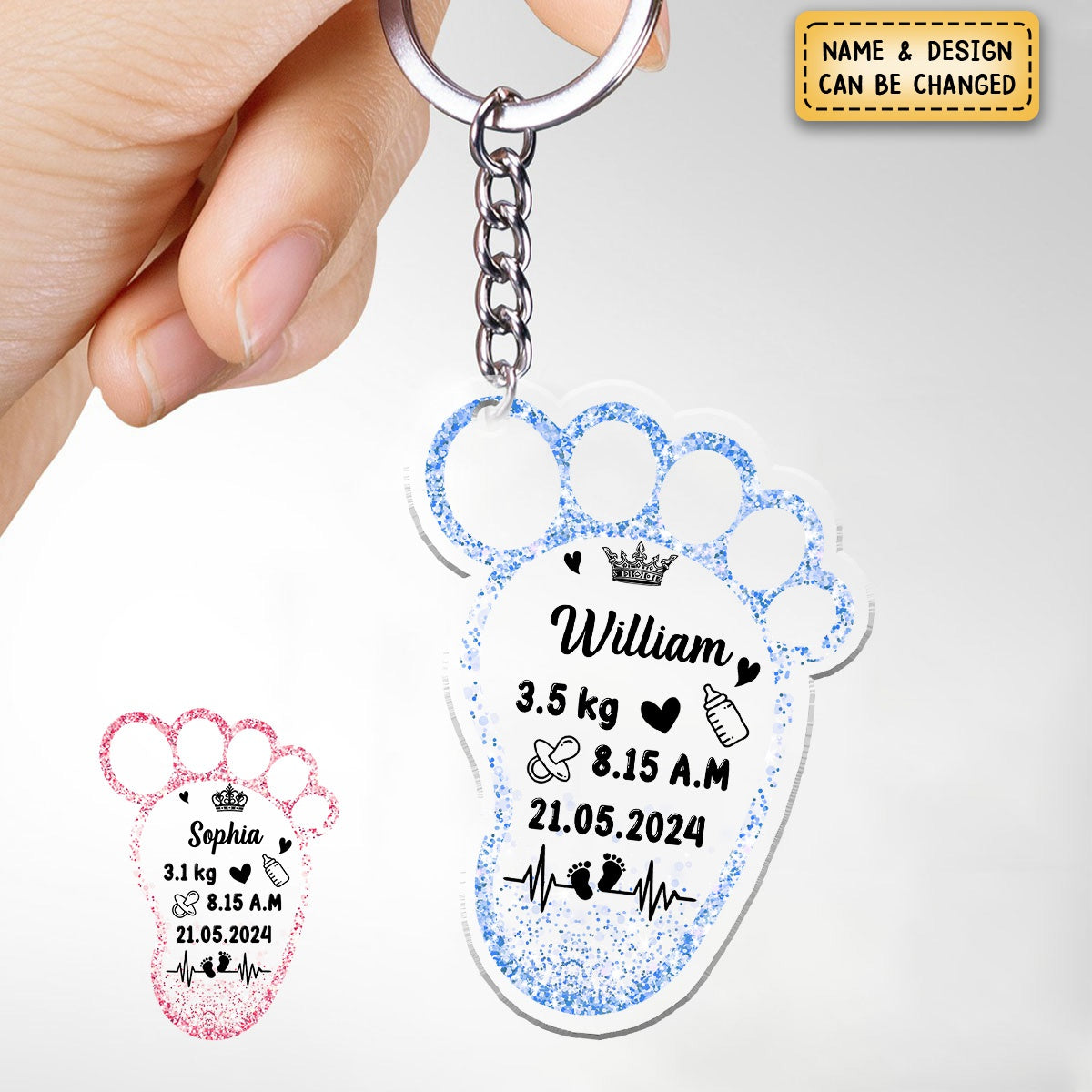 Personalized New Baby Foot Acrylic Keychain