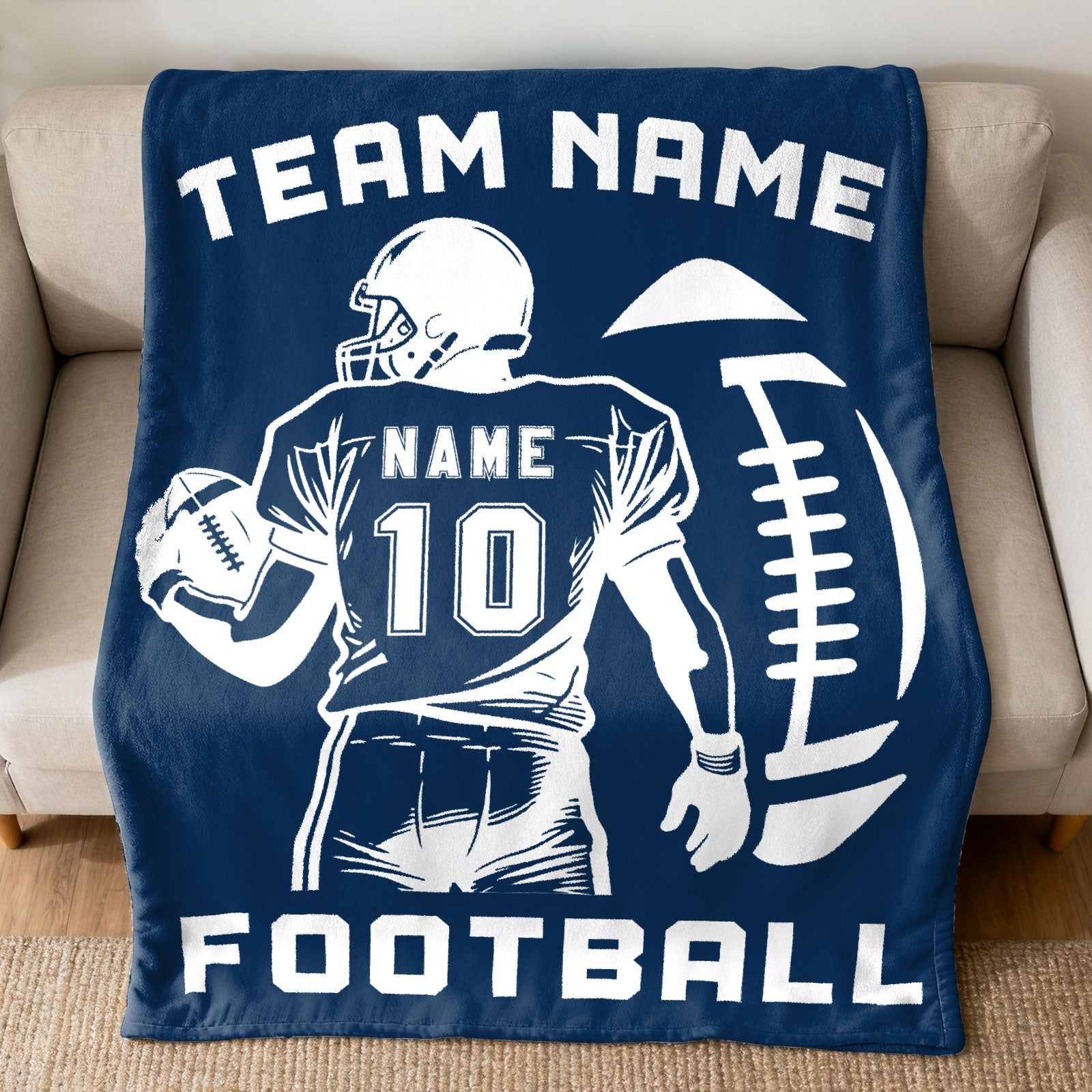 Personalized Football Blanket with Name Jersey Number, Custom Football Throw Blanket