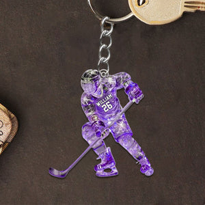 Sparkling Ice Hockey Player - Personalized Hockey Keychain