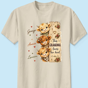 This Grandma Loves Her Herd – Highland Cow Personalized Shirt | Cozy Tee For Grandma