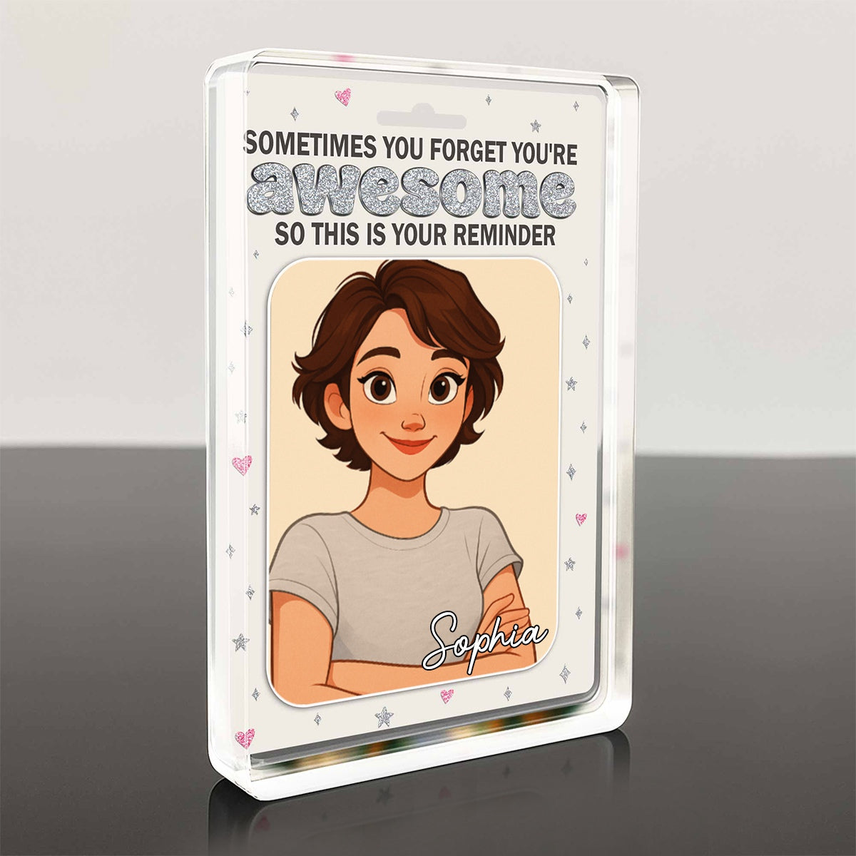 Sometimes You Forget You're Awesome Animated Girl Portrait Personalized Acrylic Plaque Gift For Daughter and Friends