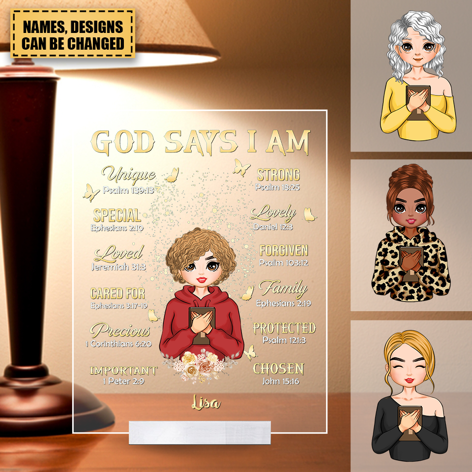God Says I Am - Cartoon Version - Personalized Acrylic Plaque