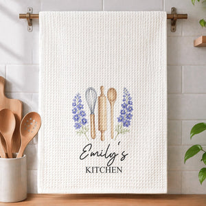 Custom Birth Month Flower Kitchen Towel – Personalized Gift with Name For Mom, Grandma & Her