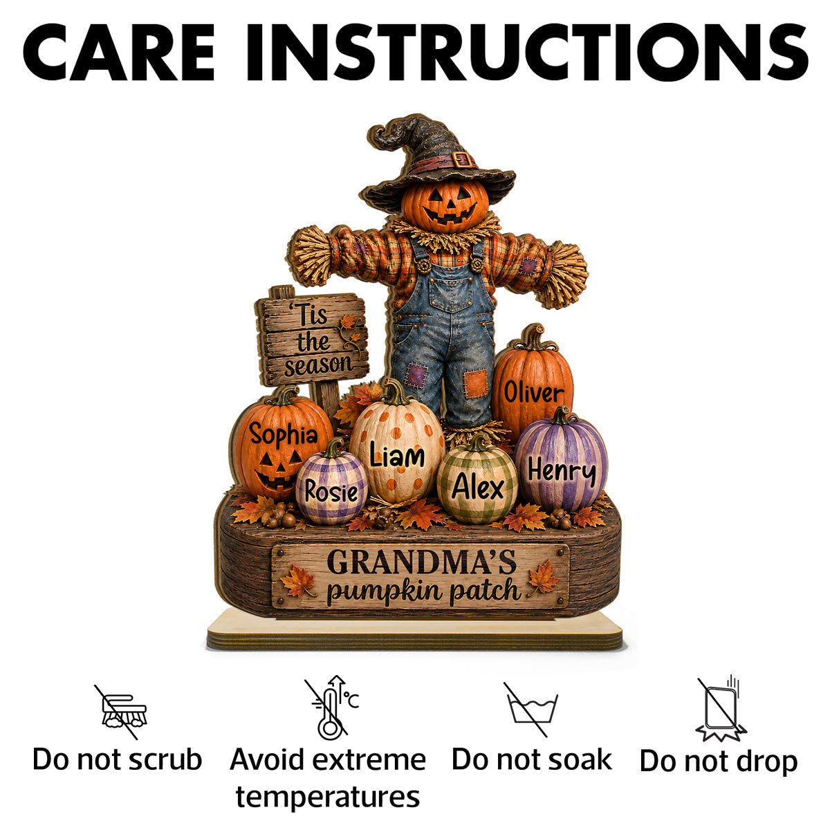 "Grandma's Pumpkin Patch" Scarecrow Wooden Plaque Halloween Fall Decor For Her