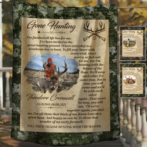 Personalized Gone Hunting Blanket,Custom Hunter Memorial, Sympathy Gift, Keepsake For Hunter