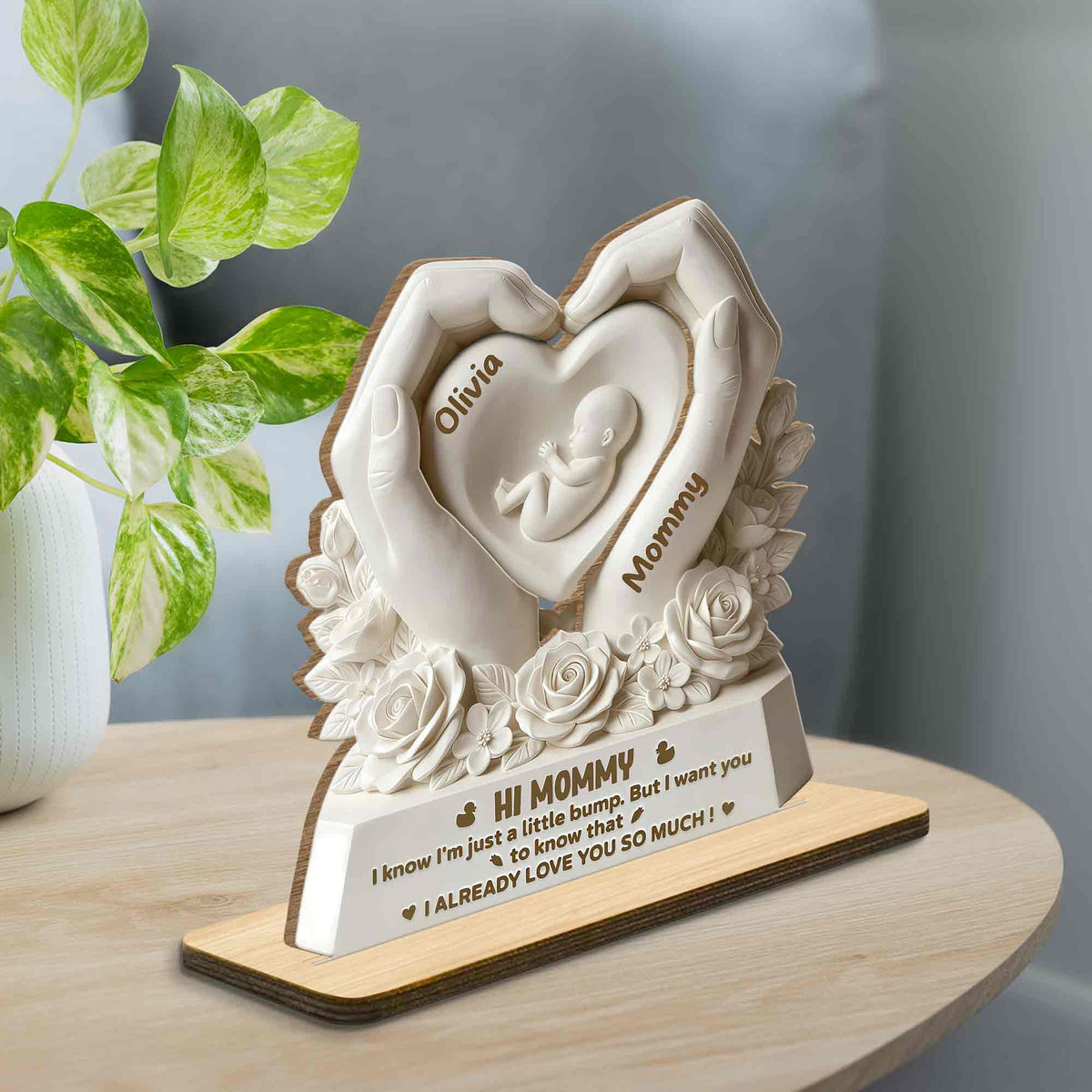 Personalized "Hi Mommy, Little Bump" Wood Plaque – Gift For Expecting Moms