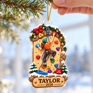 Personalized Rock Climbing Christmas Acrylic Ornament – Girl Or Boy Design | Custom Name Gift For Kids & Grandchildren