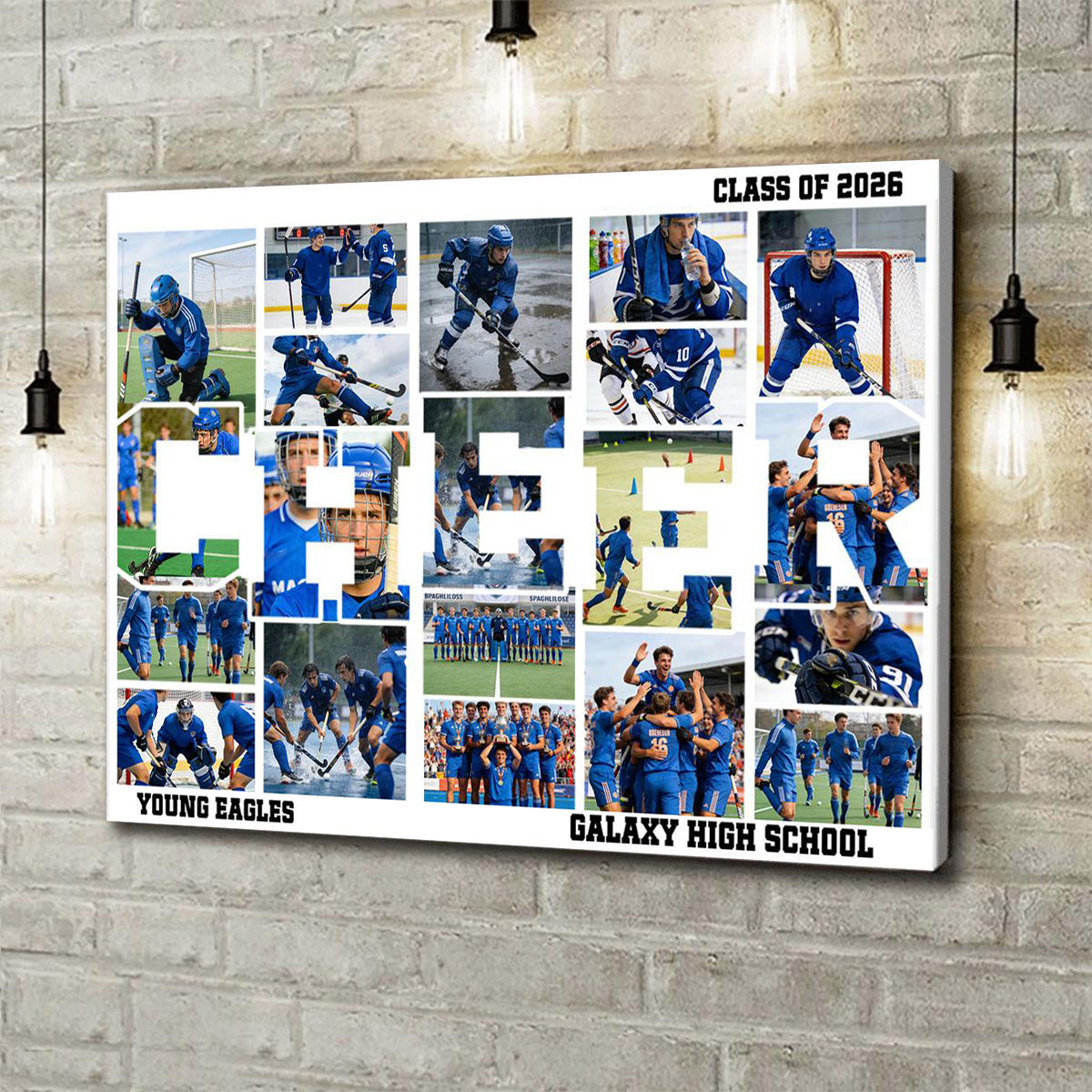 Personalized Football Cheer Photo Collage Canvas Painting with Team Name Birthday Home Decor Gift for Sport Coach