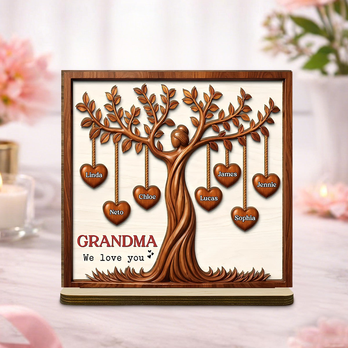Family Hearts Tree - Personalized Wood Plaque - Mother's day Gift for Grandma Mom