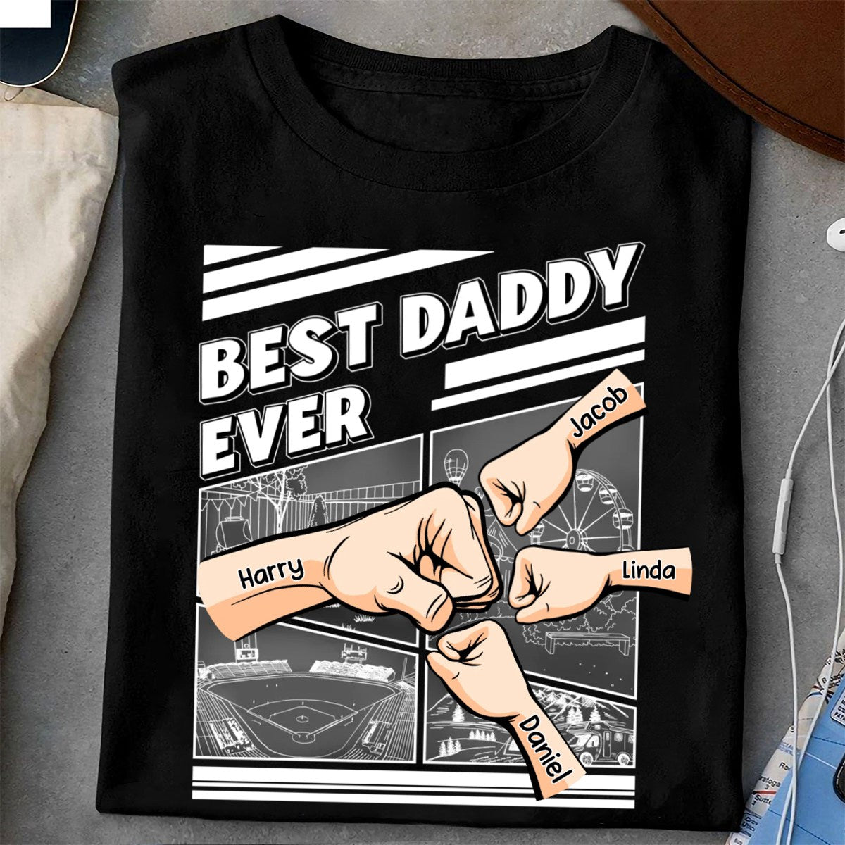 Best Dad Grandpa Hand Punch - Family Personalized Pure Cotton T-Shirt Father's Day Gift