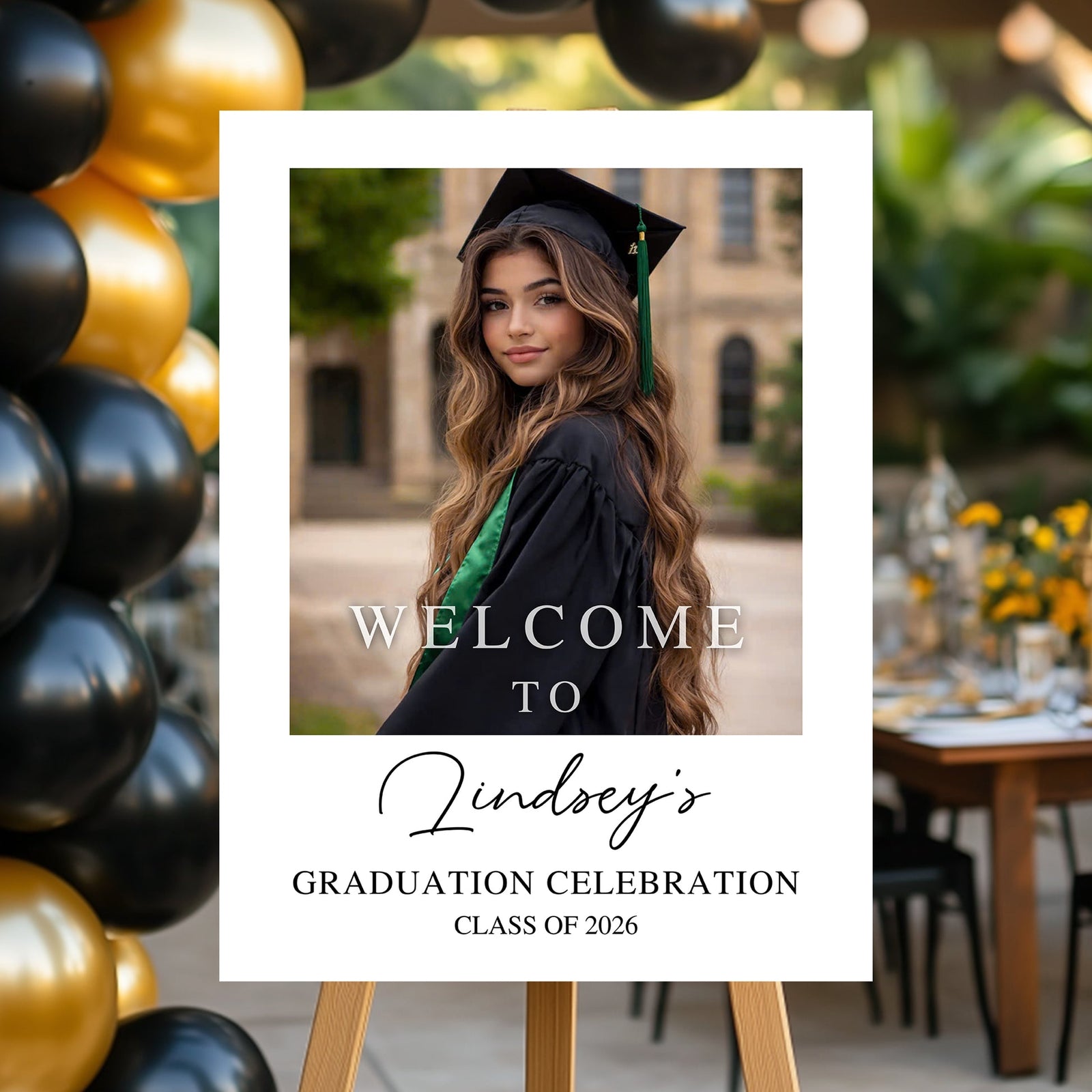 Custom Class Of 2026 - Graduation Party Welcome Sign - Personalized Custom Photo Grad Party Sign Canvas
