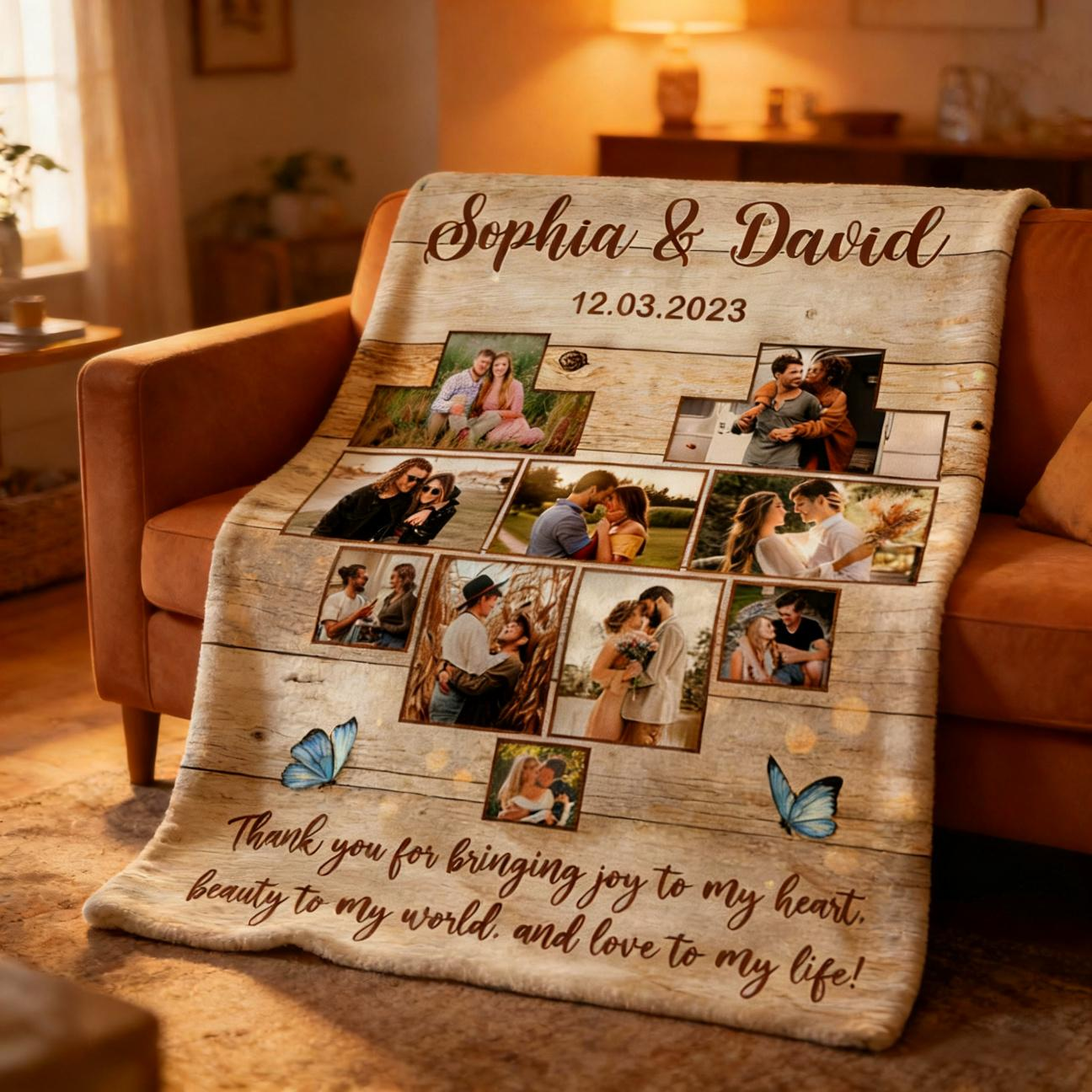 Custom Heart Photo Collage Blanket, Anniversary Collage Gift for Boyfriend, Girlfriend, Personalized Wedding Photo Gift