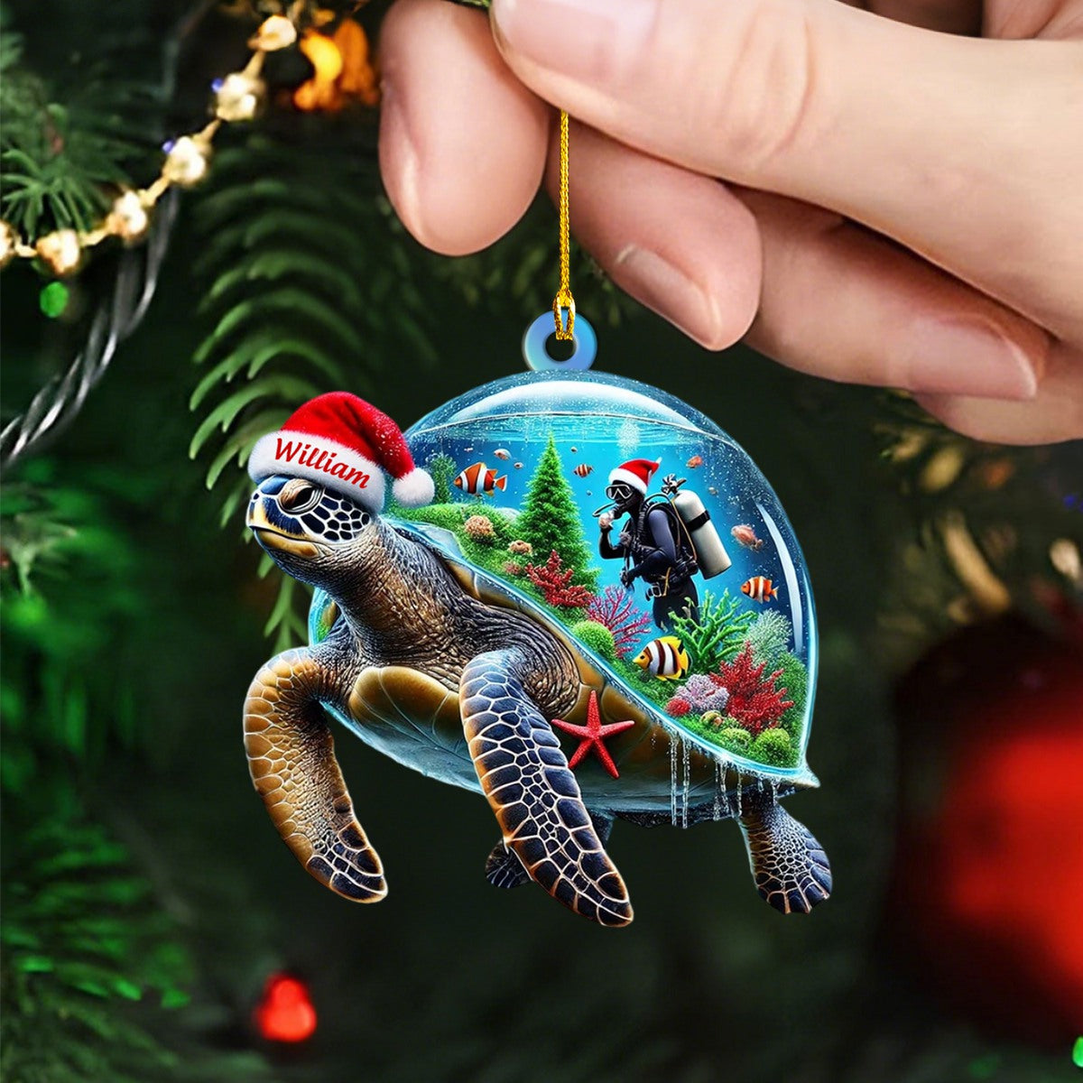 Personalized Turtle Diving Custom Name Ornament, Diving Lover Christmas Gift