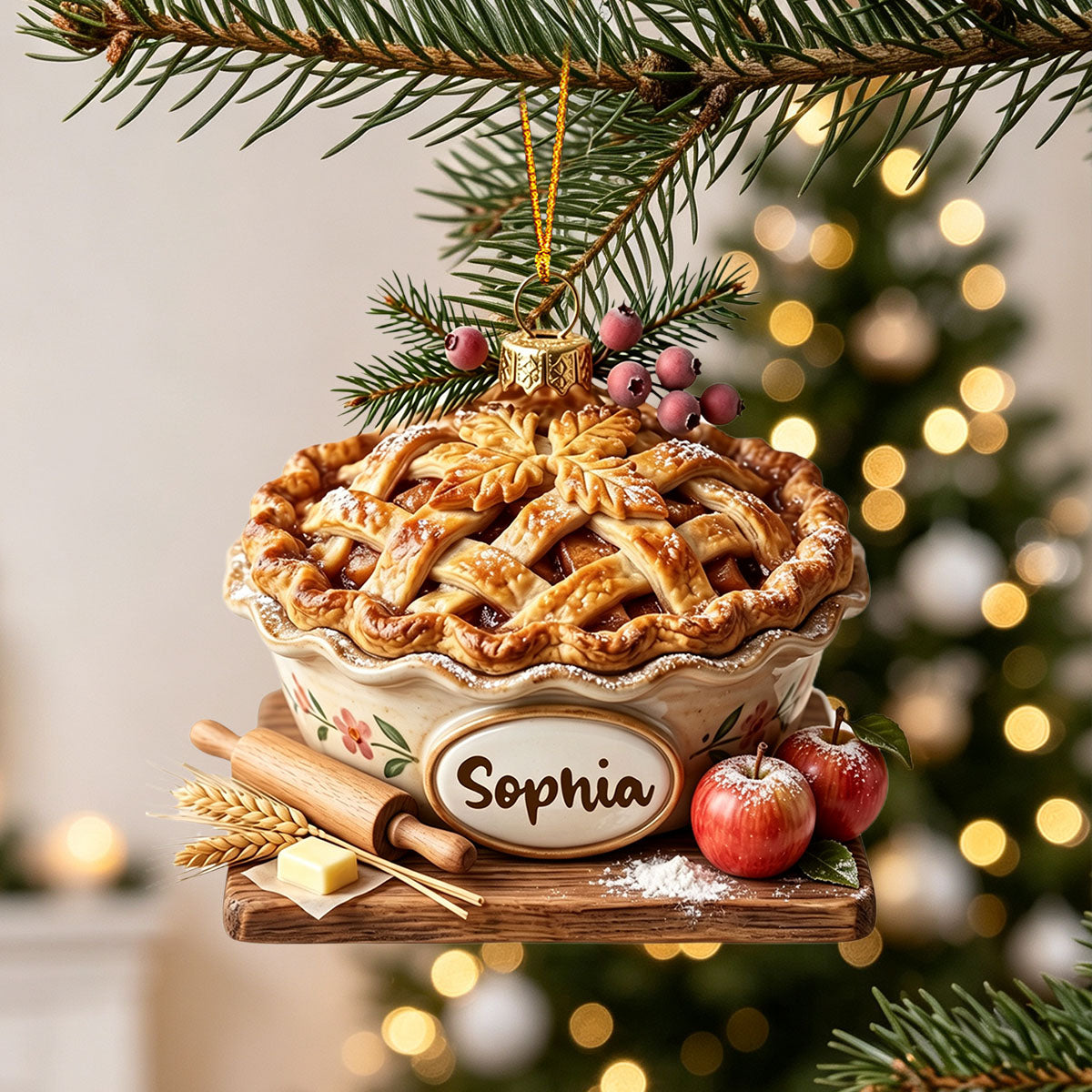 Personalized Apple Pie Ornament,Custom Christmas Keepsake,Gift For Pastry Lovers,Bakery