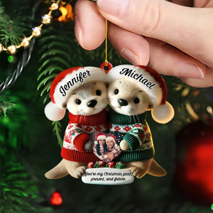 Custom Name & Photo Christmas Otter Couple Personalized Ornament