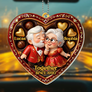 "Together Since [Year]" Heart Ornament With Elderly Couple – Personalized Gift For Grandparents & Couples