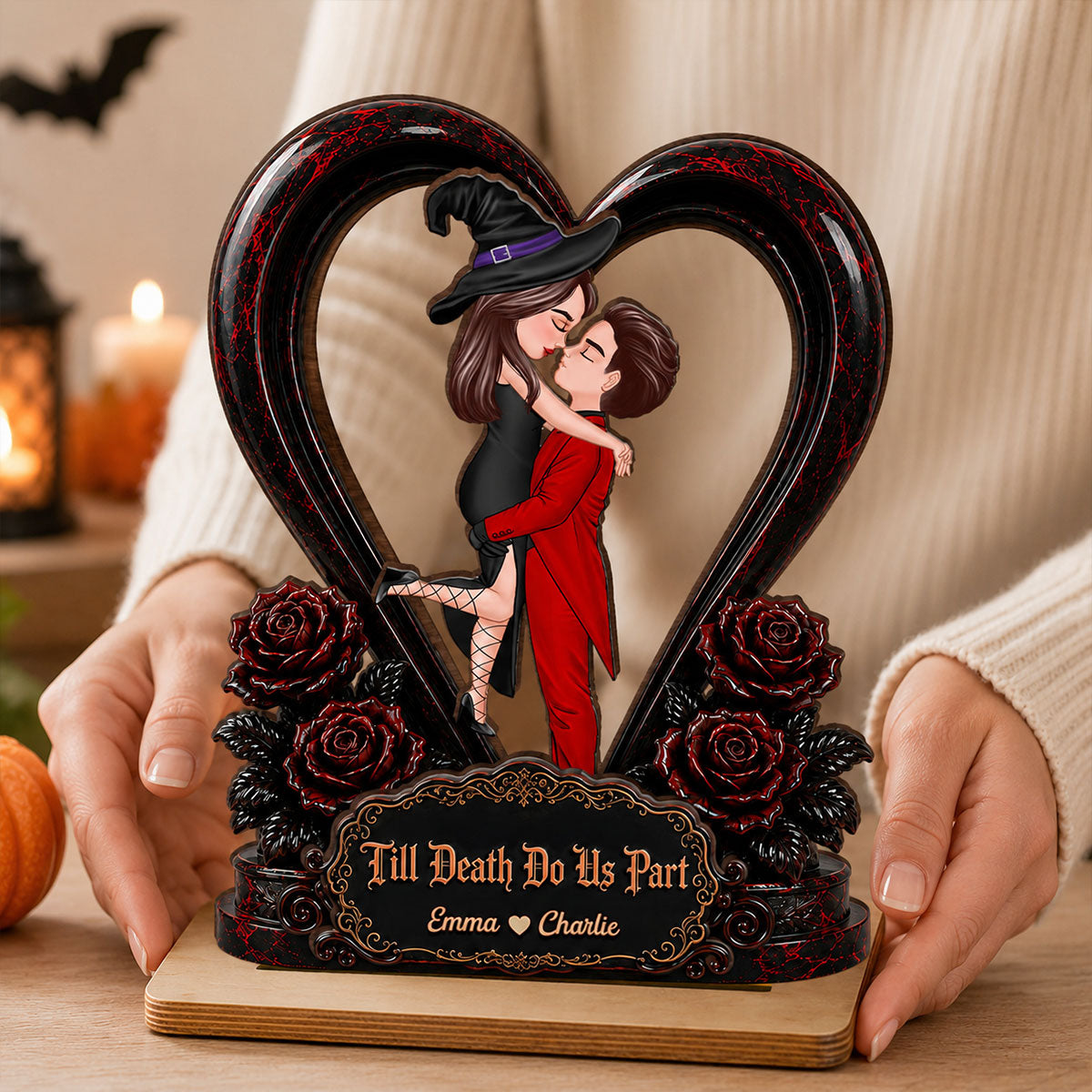 "From Our First Kiss To Our Last Breath" – Halloween Couple Wooden Plaque | Personalized Keepsake For Him & Her