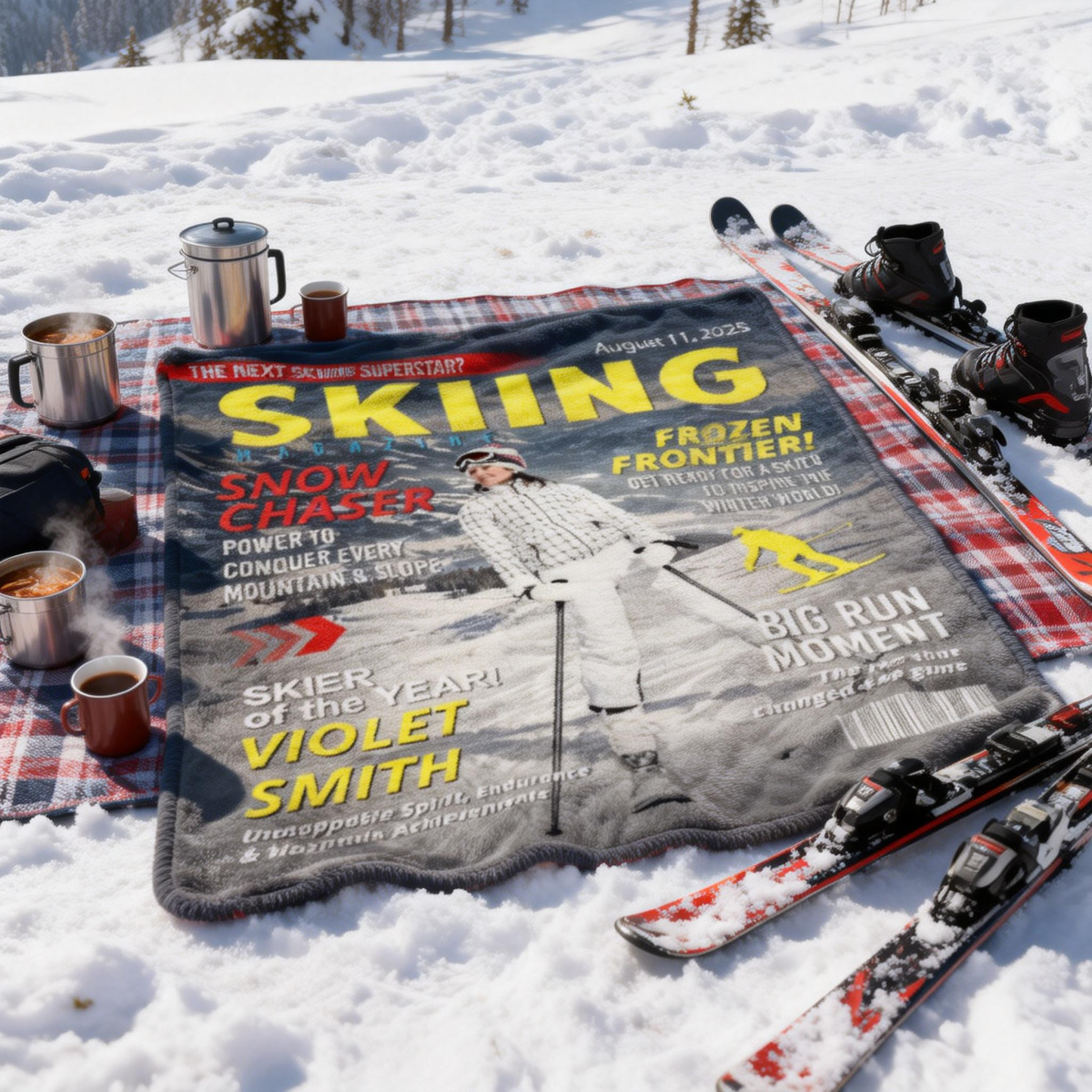 Custom Skiing Magazine Cover Blanket– Skiing Gift Ideas, Skiing Lover Gift