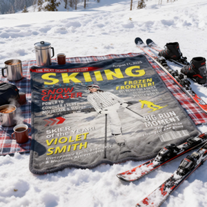 Custom Skiing Magazine Cover Blanket– Skiing Gift Ideas, Skiing Lover Gift