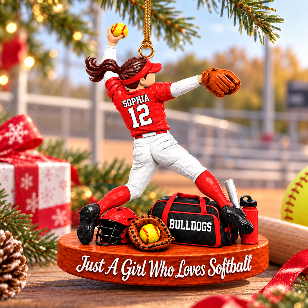 Just A Girl Who Loves Softball – Personalized Christmas Ornament | Custom Player Name Keepsake Gift For Softball Players & Fans