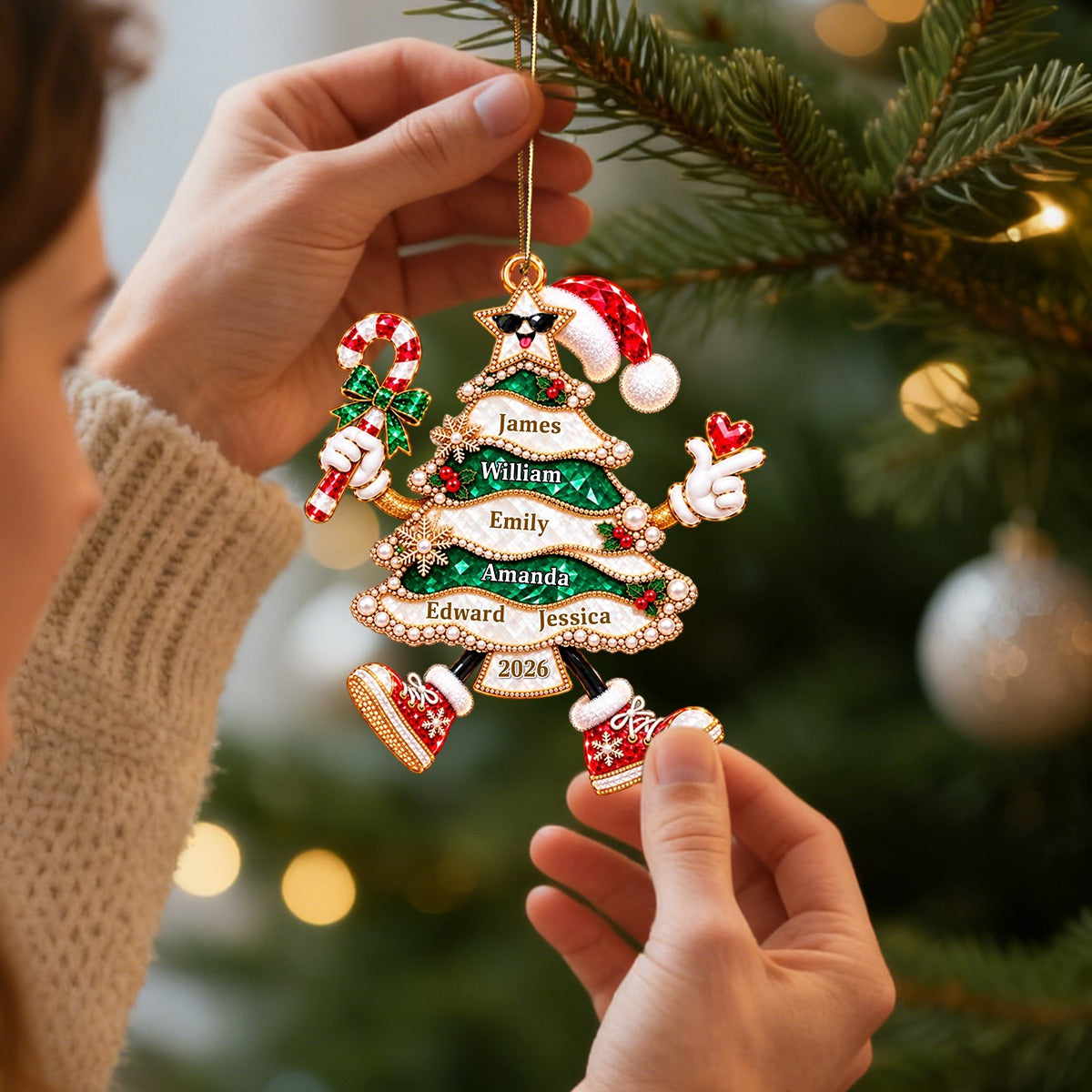 Golden Pearl Funny Family Christmas Tree Personalized Ornament