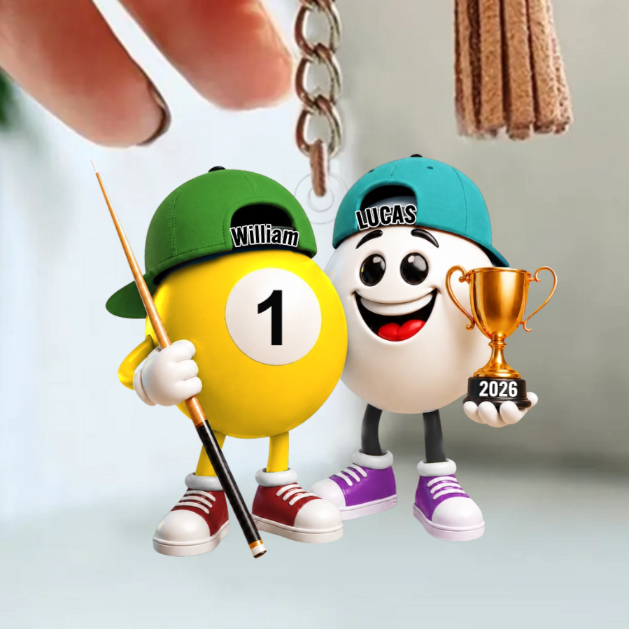 Personalized Cool Pool Ball Buddies Mascot Keychain – Unique Gift For Billiards Lovers