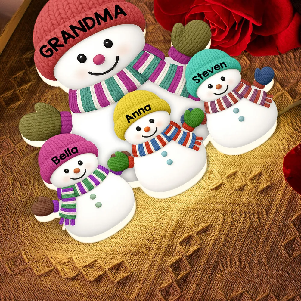 Heartwarming Christmas Grandma Grandkids Snowman Together - Personalized Light Box - Gift For Grandmas