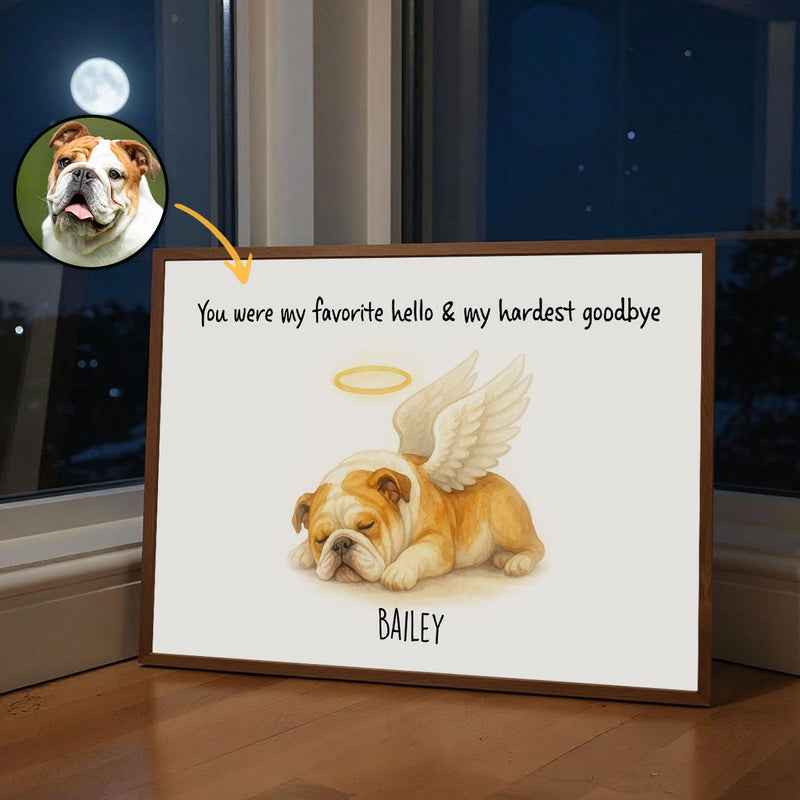 Custom Memorial Pet Angel Wings Drawing, Photo Personalized Poster, Sympathy Gift for Dog Cat Lovers