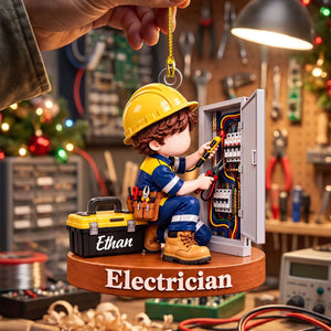 Personalized Electrician Christmas Ornament – Custom Name Acrylic Keepsake | Gift For Electricians & Apprentices