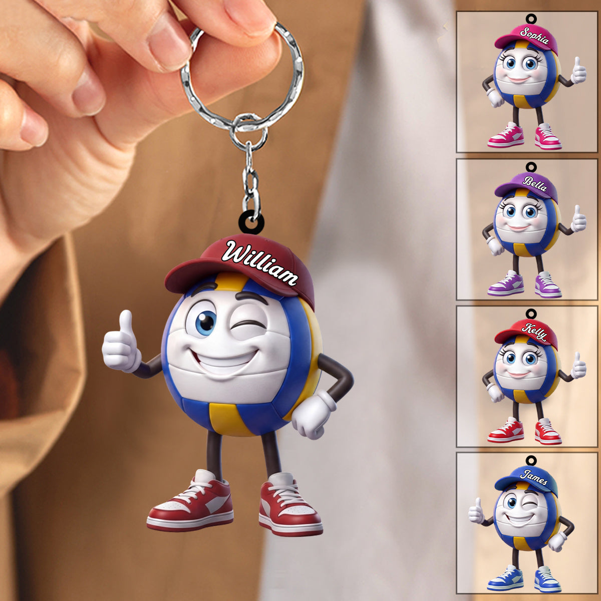 Thumbs up! Volleyball Player Keychain - Personalized Cute Volleyball Mascot Keychain