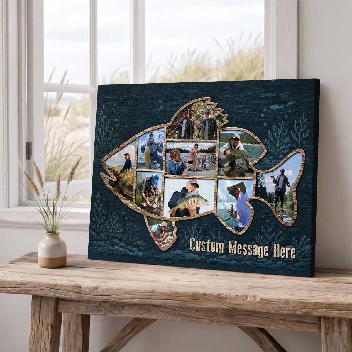 Personalized Fish Shape Canvas – Fishing Wall Art Gift For Dad & Cabin Decor