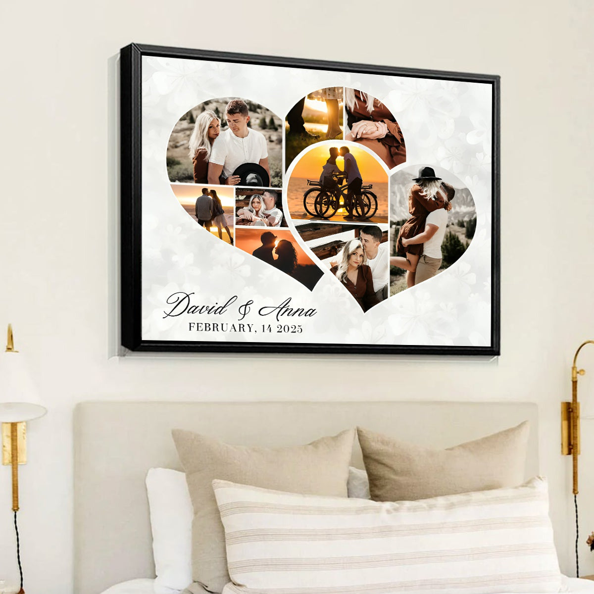 Two Hearts Entangled Photo Collage Canvas, Love Story Collage Gift, Personalized Anniversary Gift For Couples