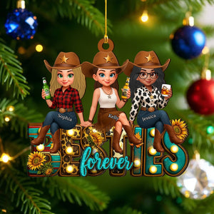 Western Fall Vibe Besties Personalized Wooden Ornament, Fall Gift for Best Friends