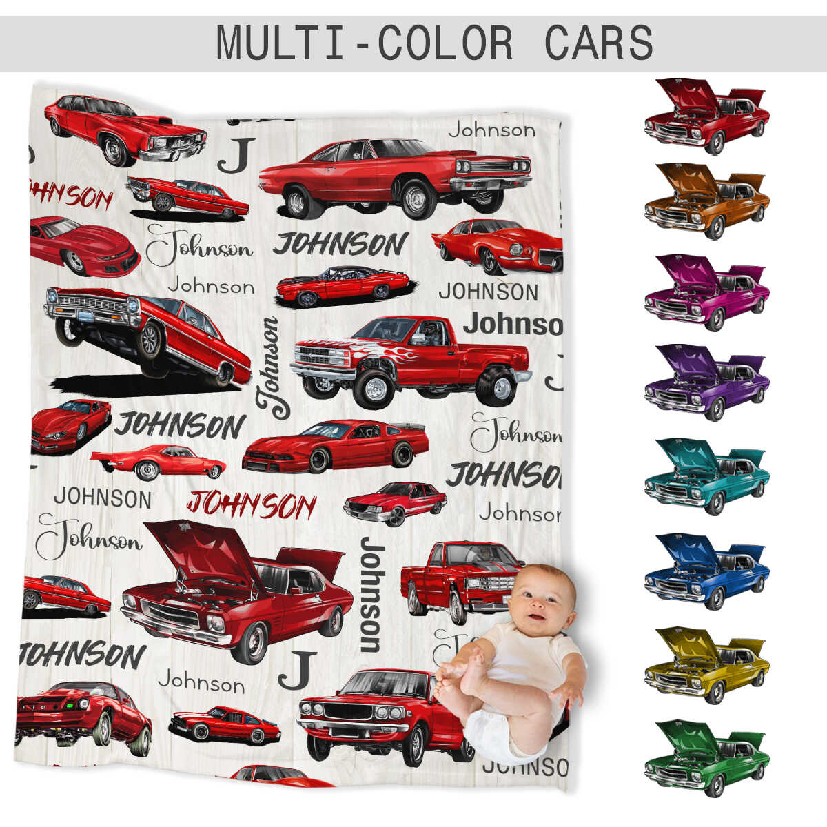 "Classic Muscle Car" Personalized Blanket – Custom Name Fleece Throw For Car Enthusiasts