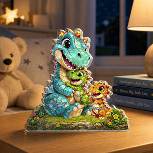 Family Keepsake Gift – Personalized "Happy Dino Family" Custom Shape Acrylic Plaque