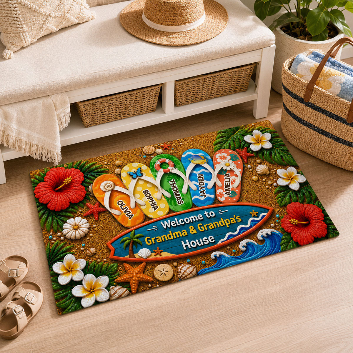 Personalized "Hello Summer Vibes" Doormat – Welcome To Grandma & Grandpa's House | Summer Decor