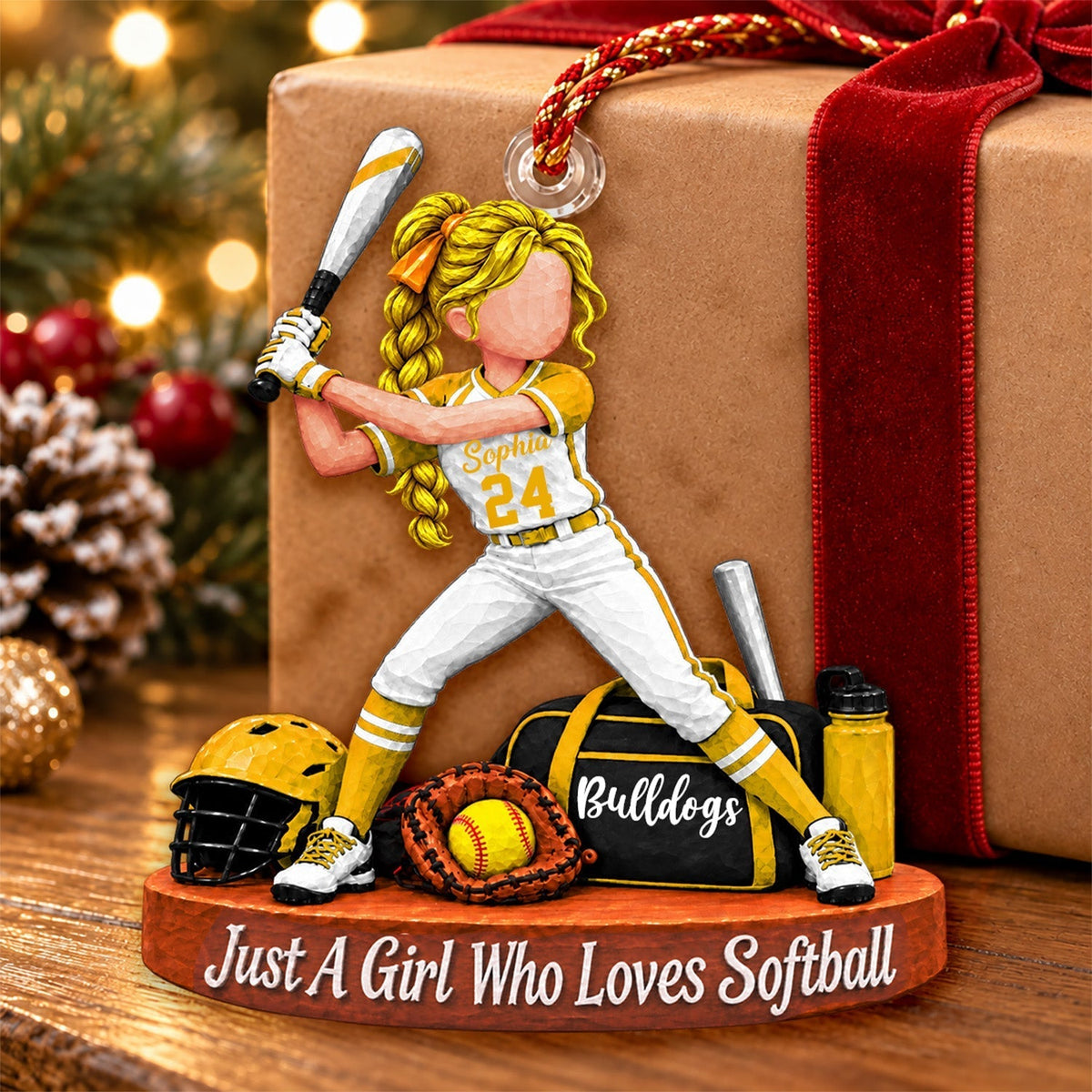 Personalized Softball Girl Christmas Ornament – Custom Player Name Keepsake Gift For Softball Players & Fans